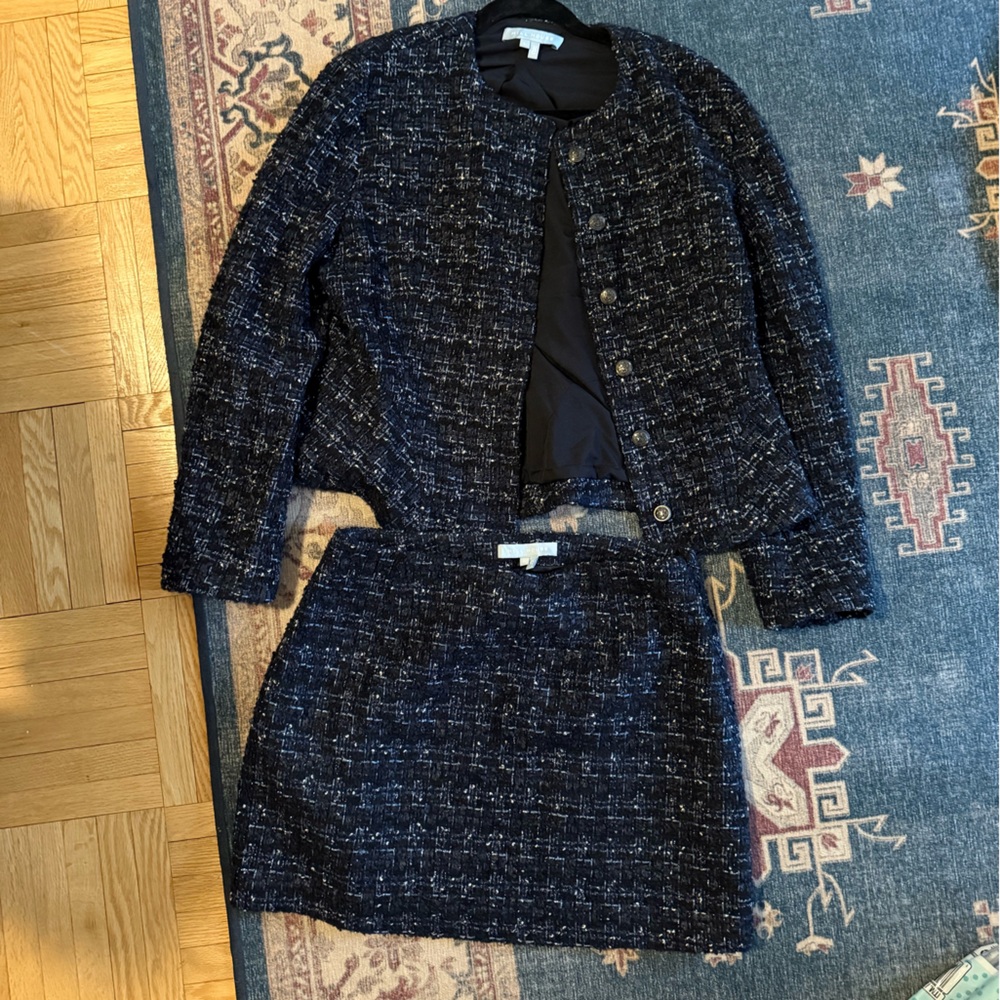 Hill House Navy Tweed Skirt & Jacket Set